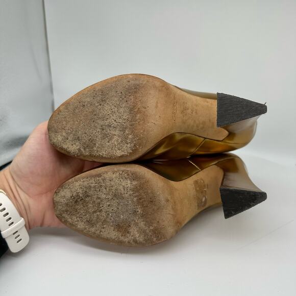 Yves Saint Laurent Metallic Gold Chunky Heel Peep Toe Pumps EUC 37 US 6.5 - Picture 16 of 16